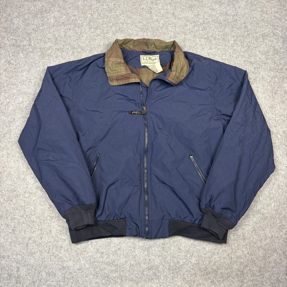 LL Bean Three Season Jacket Mens Medium Regular Navy Blue Camo Collar 500395